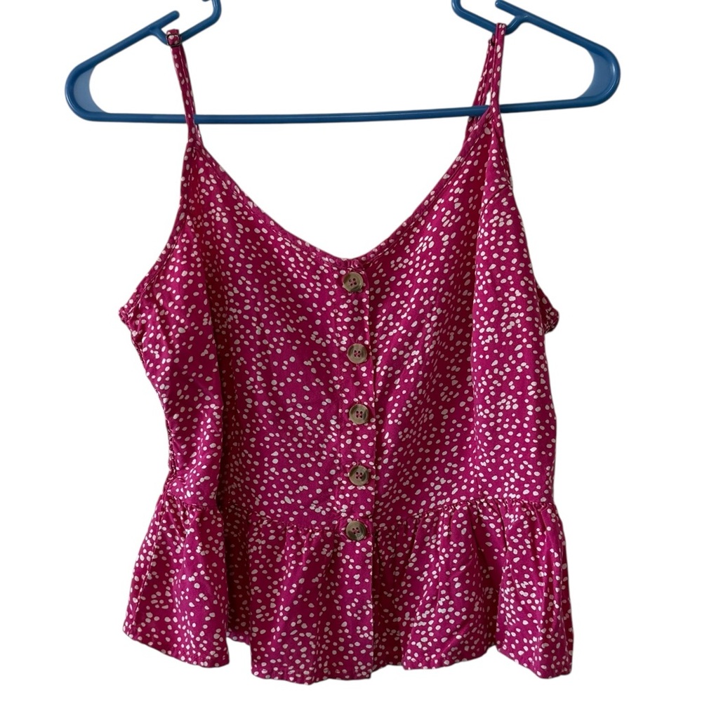 Japne Pink and White Polka Dot Peplum Button-Front Crop Top – Size Small